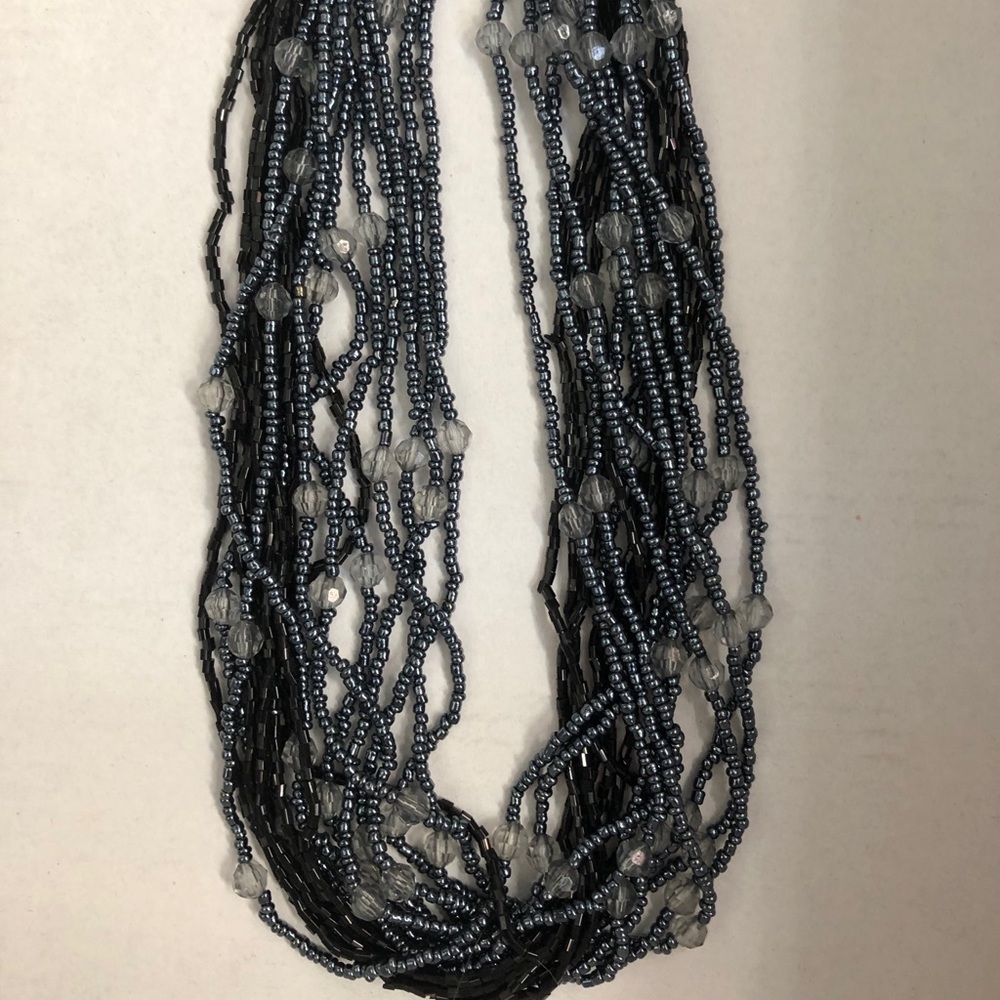 Silver and black beaded necklace